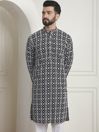 SOJANYA Geometric Printed Mandarin Collar Long Sleeves Cotton Thread Work Kurta