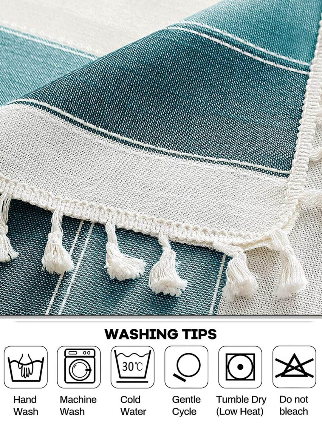 URBAN SPACE Green & White 6 Seater Striped Table Cloth