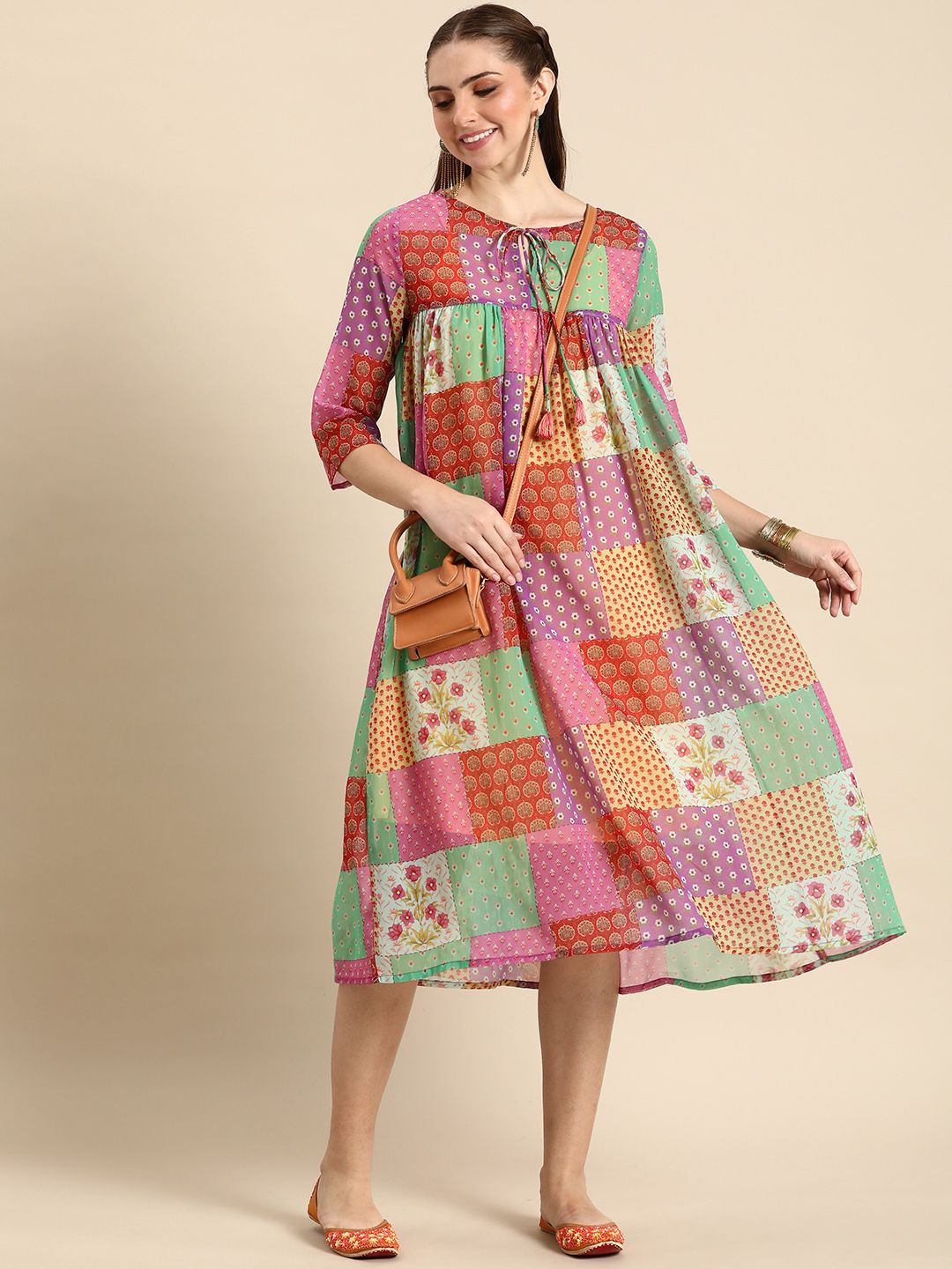 Anouk Floral Printed A-Line Ethnic Dress With Inner Slip