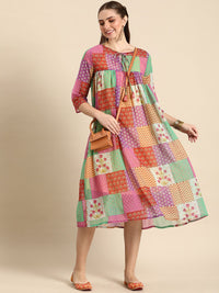 Anouk Floral Printed A-Line Ethnic Dress With Inner Slip