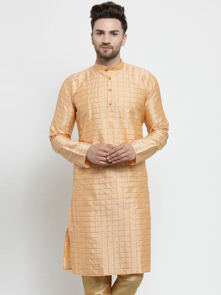 SOJANYA Kurta Lurus Berpetak Berwarna Emas Lelaki