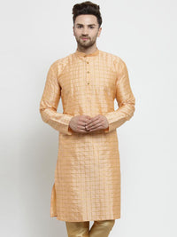 SOJANYA Kurta Lurus Berpetak Berwarna Emas Lelaki