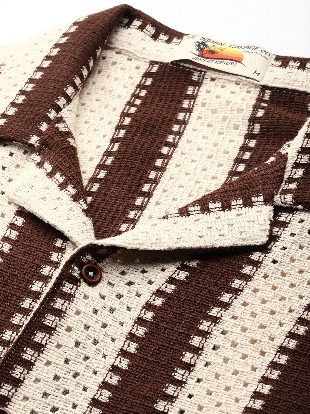The Indian Garage Co Men Textured Open Weave Knitted Relaxed Fit Shirt