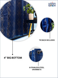 URBAN SPACE Navy Blue & Mustard Geometric Printed Black Out Door Curtain