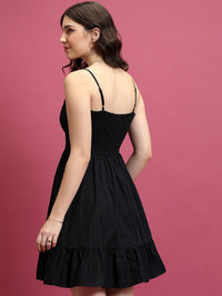 Tokyo Talkies Black Shoulder Straps Ruffles Cotton Fit & Flare Dress