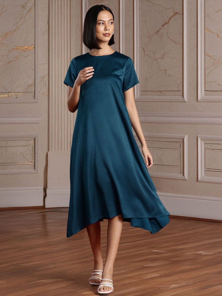 all about you Satin Finish Flared Hem A-Line Midi Dress