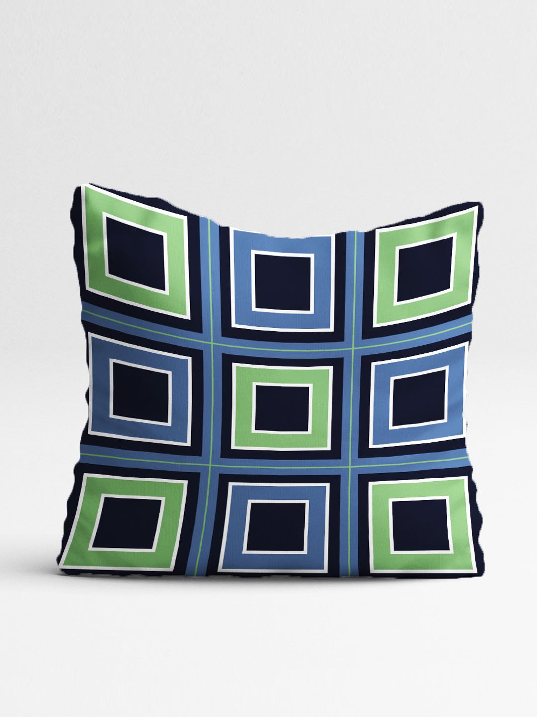STITCHNEST Green & Navy Blue Set of 5 Geometric Square Cushion Covers