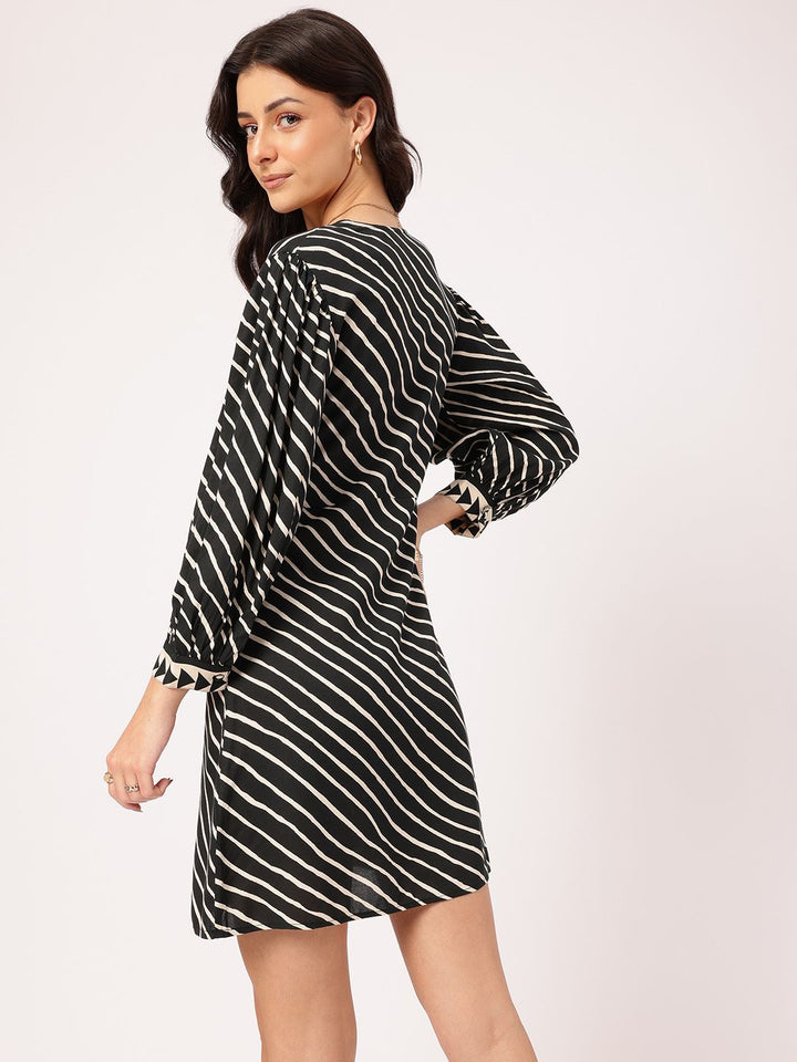 DressBerry Urban Elegance Lace-Ups Striped Sheath Mini Dress