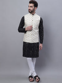 SOJANYA Embroidered Sequined Pure Cotton Kurta With Churidar With Nehru Jacket