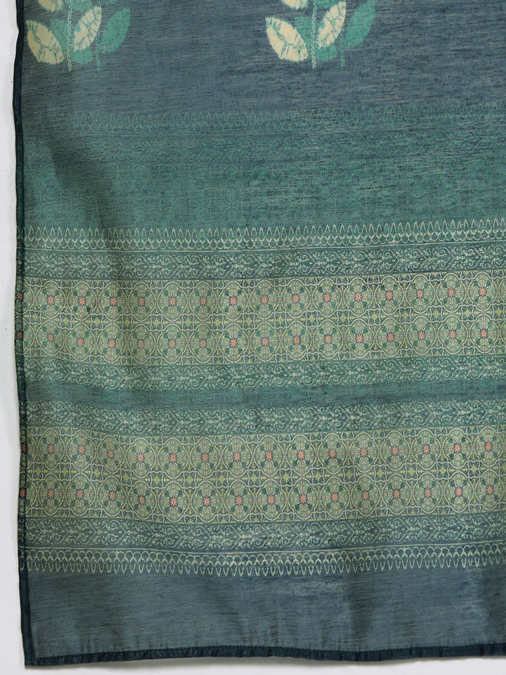 Varanga Sea Green Floral Printed Hand work Kurta with Trousers & Dupatta