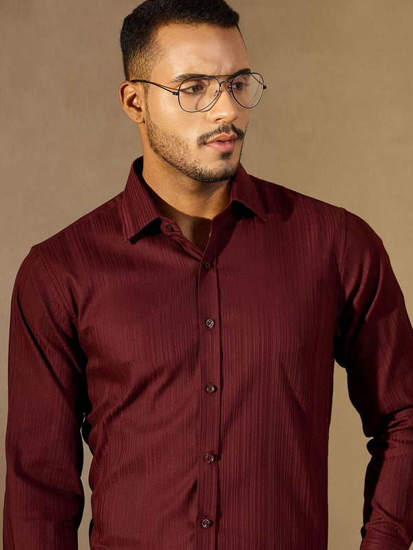Lelaki Dennison berjalur bertekstur kolar lengan panjang baju formal pintar