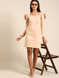 Athena Cream-Coloured Solid Above Knee Sheath Dress
