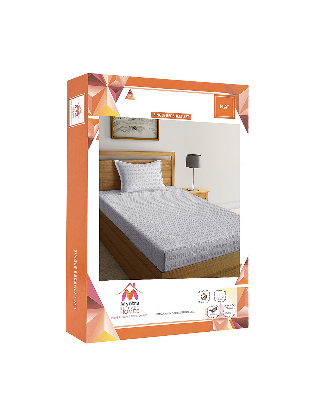 Myntra Elegant Homes Set Cadar Bujang Bercetak Geometri Kelabu & Putih 300 TC