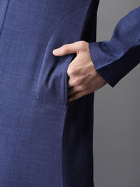 Anouk Men Navy & Black Solid Layered Kurta with Dhoti Pants