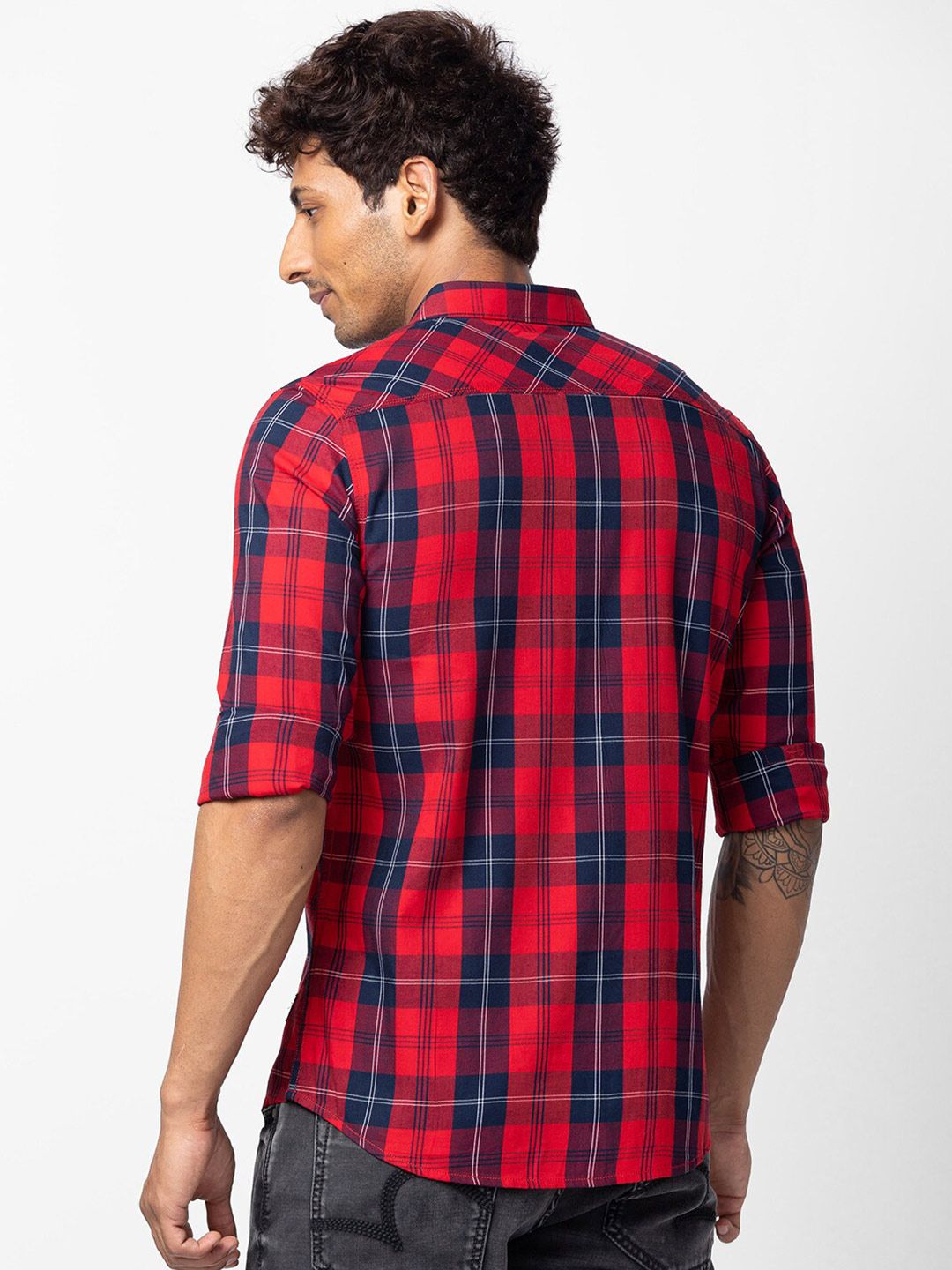 SPYKAR Men Classic Slim Fit Tartan Checks Cotton Casual Shirt