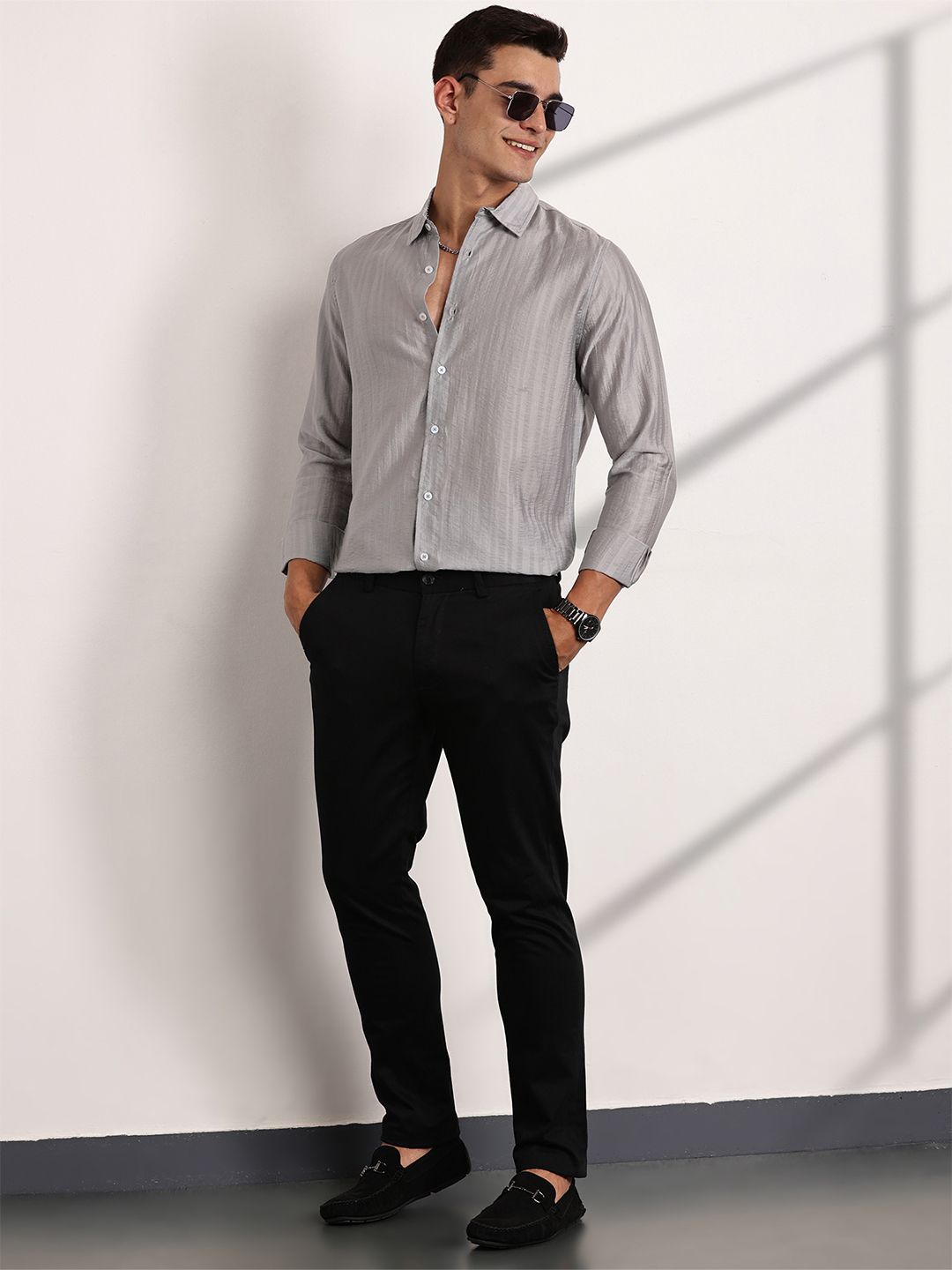 Thomas Scott Men Classic Slim Fit Opaque Casual Shirt