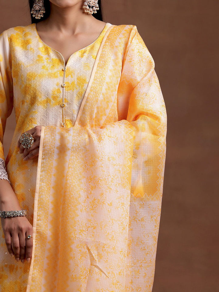Libas Notched Neck Geometric Embroidered Straight Kurta with Palazzo & Dupatta
