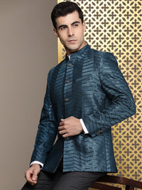 House of Pataudi Jashn Mandarin Collar Textured Sequinned Bandhgala Blazer