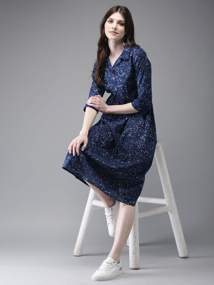 Anouk Women Navy Blue Printed A-Line Kurta