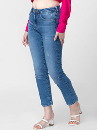 SPYKAR Women Light Blue Straight Fit Mildly Distressed Cotton Light Fade Jeans