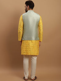 SOJANYA Geometric Embroidered Regular Kurta with Churidar & Woven Design Nehru Jacket