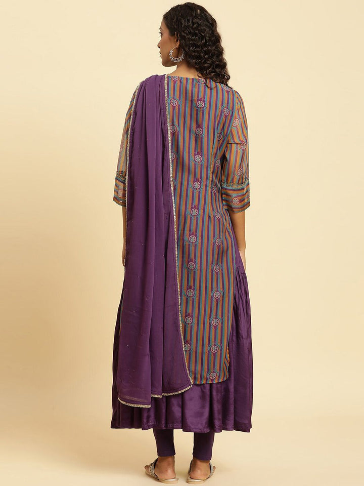 W Striped Sequined Kurta With Dupatta