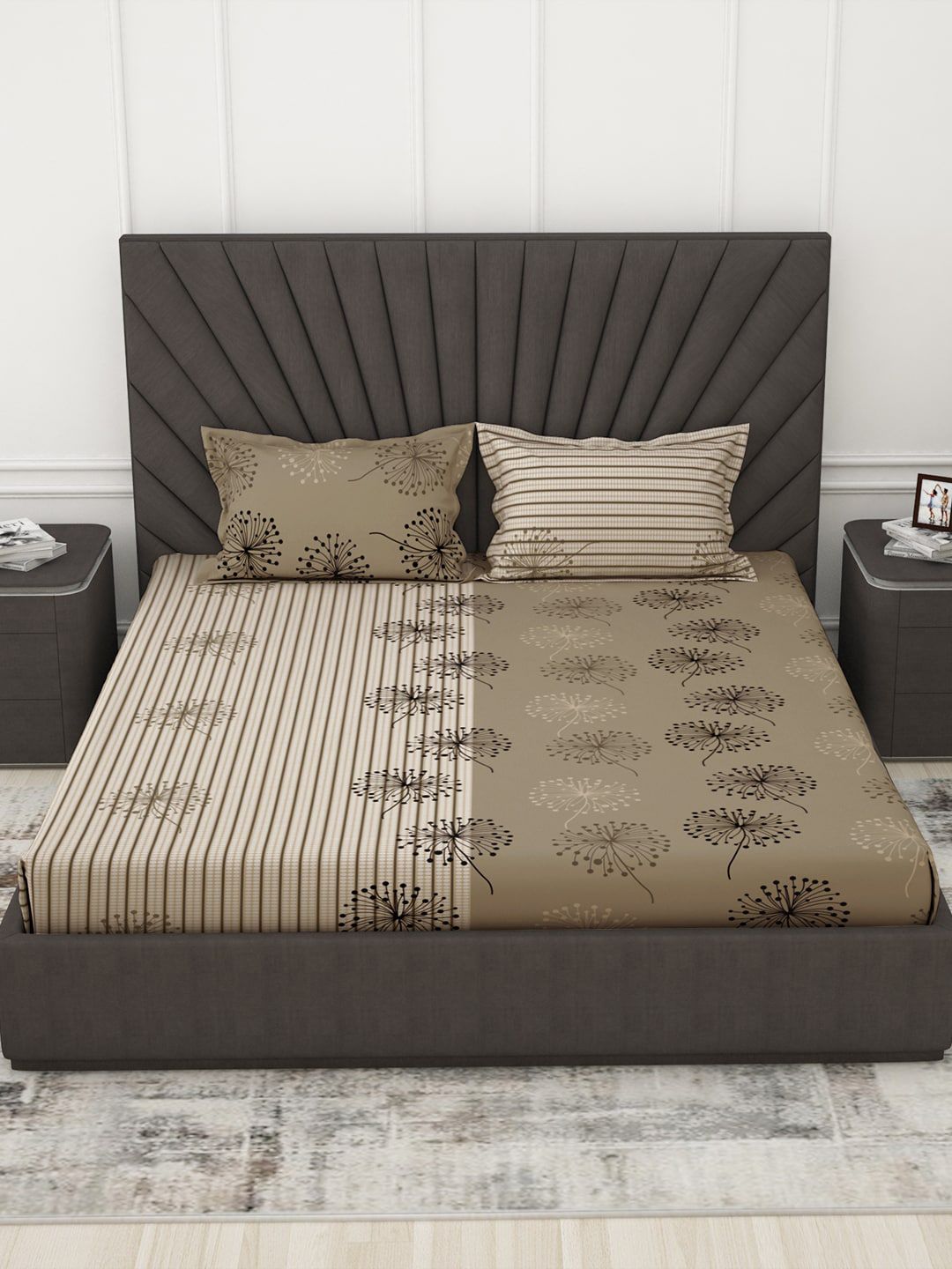 Story@home Printed 186 TC Cotton Queen Bedsheet with 2 Pillow Covers
