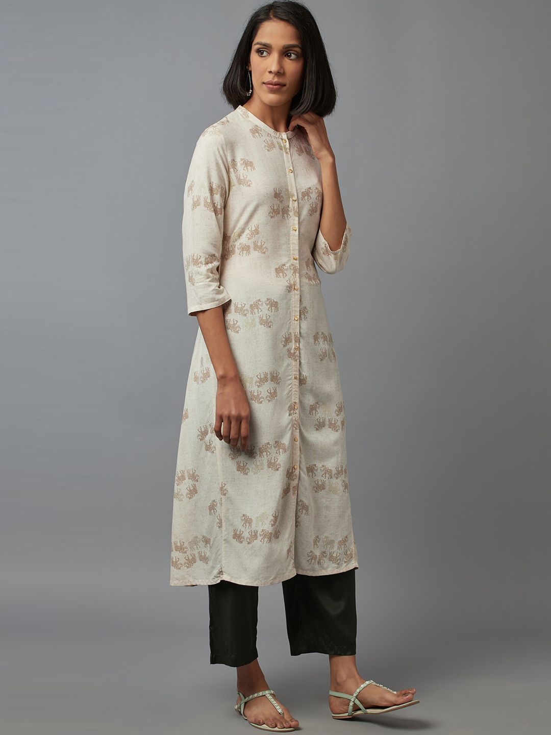 W Women Beige Ethnic Motifs Printed Kurta