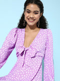 Berrylush Women Charming Purple Abstract Puff Sleeves Dress
