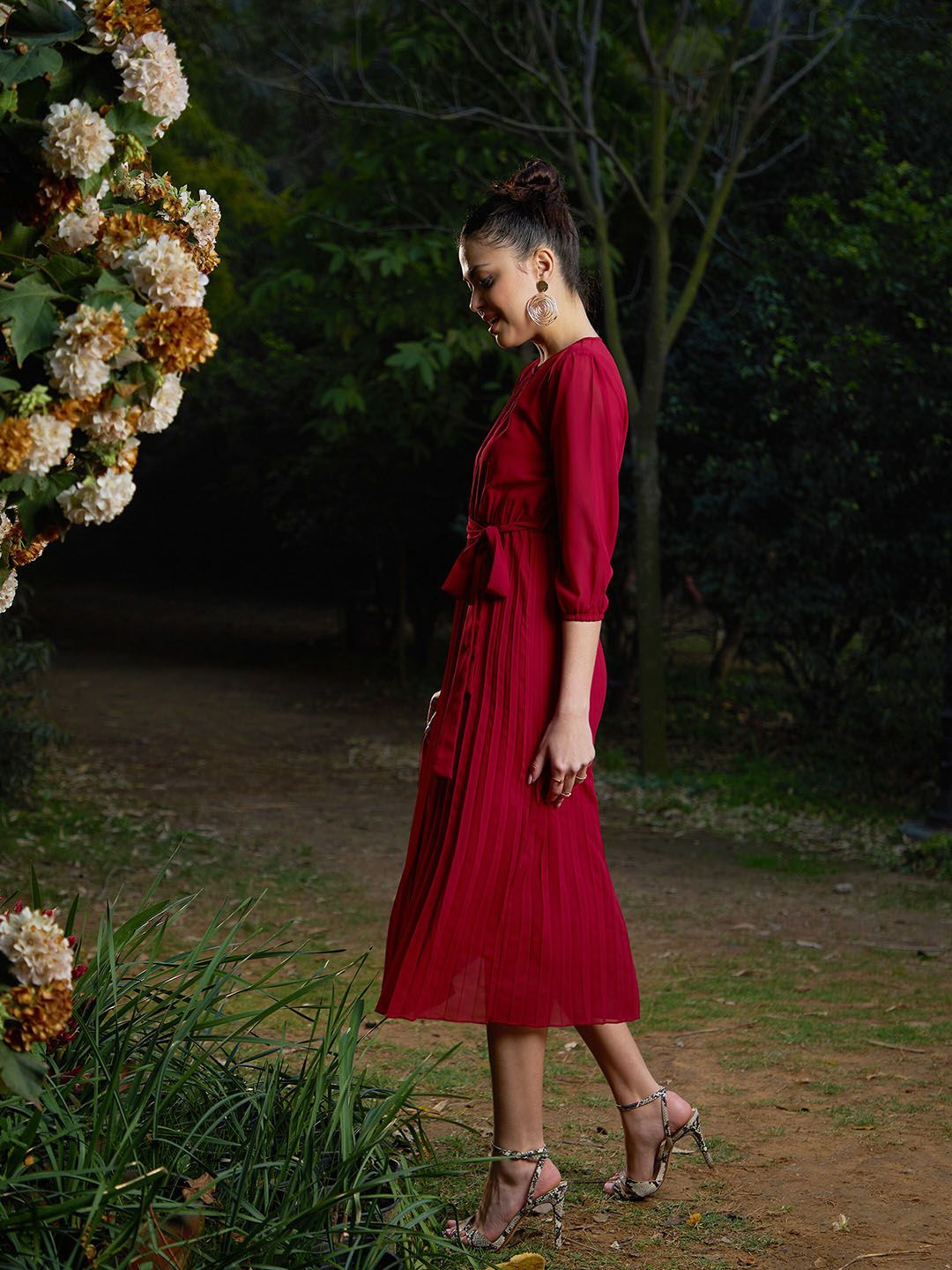 SASSAFRAS Striped Puff Sleeves A-Line Dress