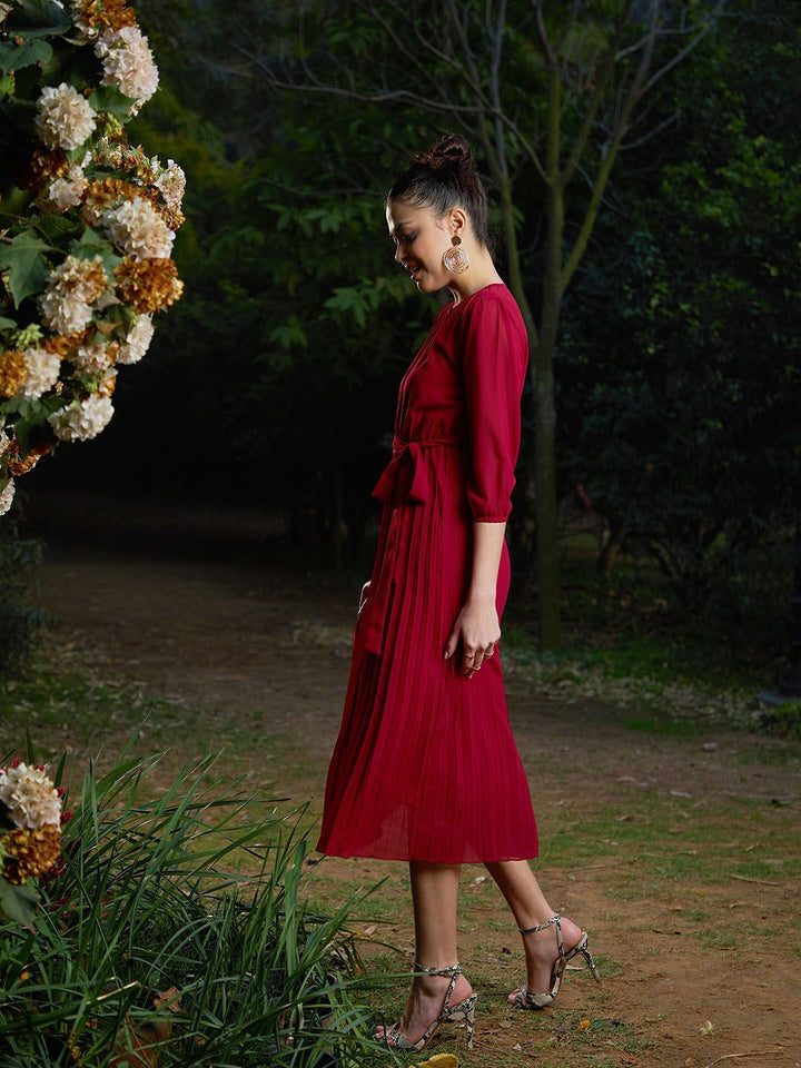 SASSAFRAS Striped Puff Sleeves A-Line Dress