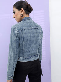 Tokyo Talkies Women Blue Solid Denim Jacket