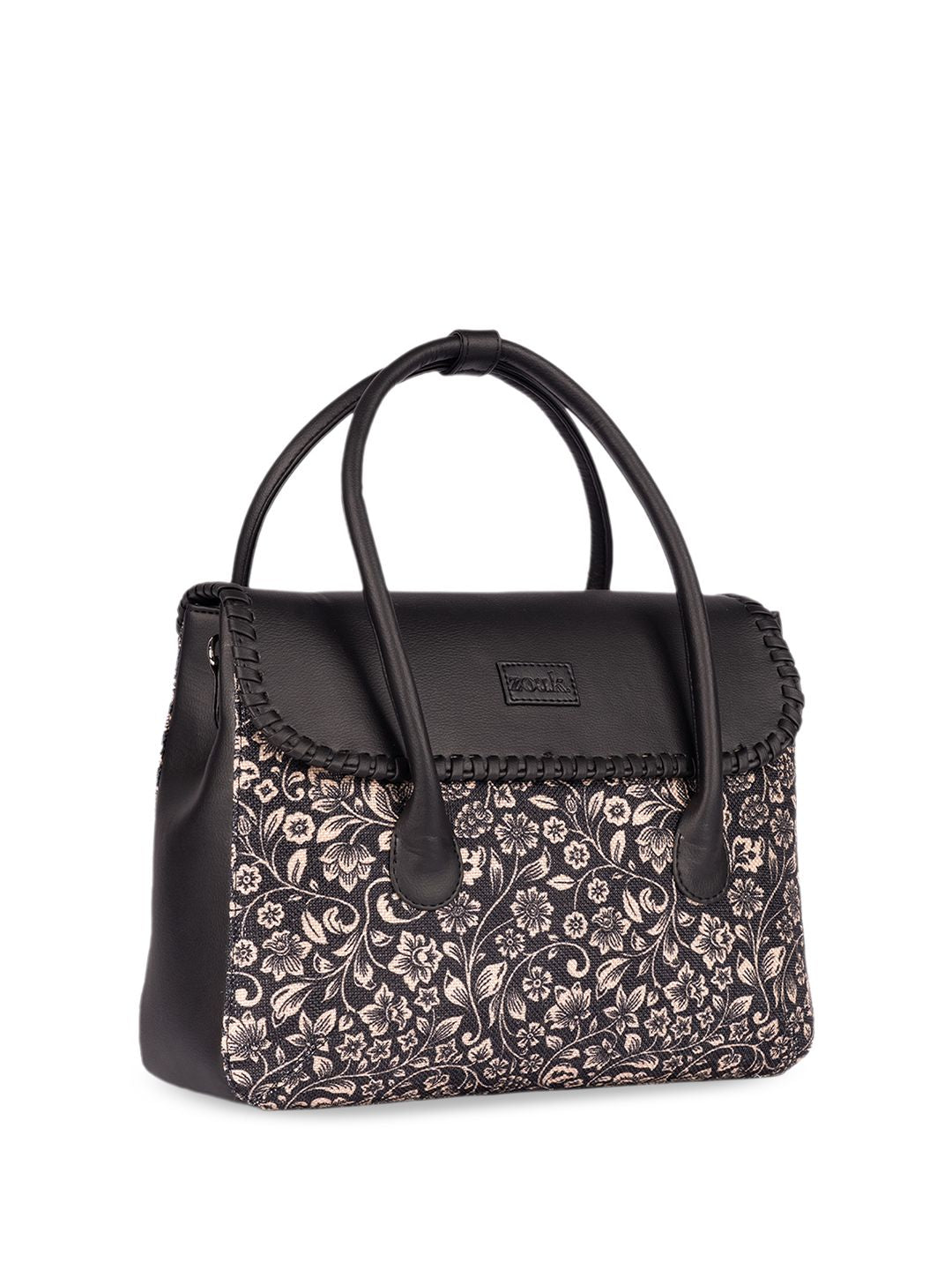 ZOUK Floral Printed Oversized Structured Jute Handheld Bag