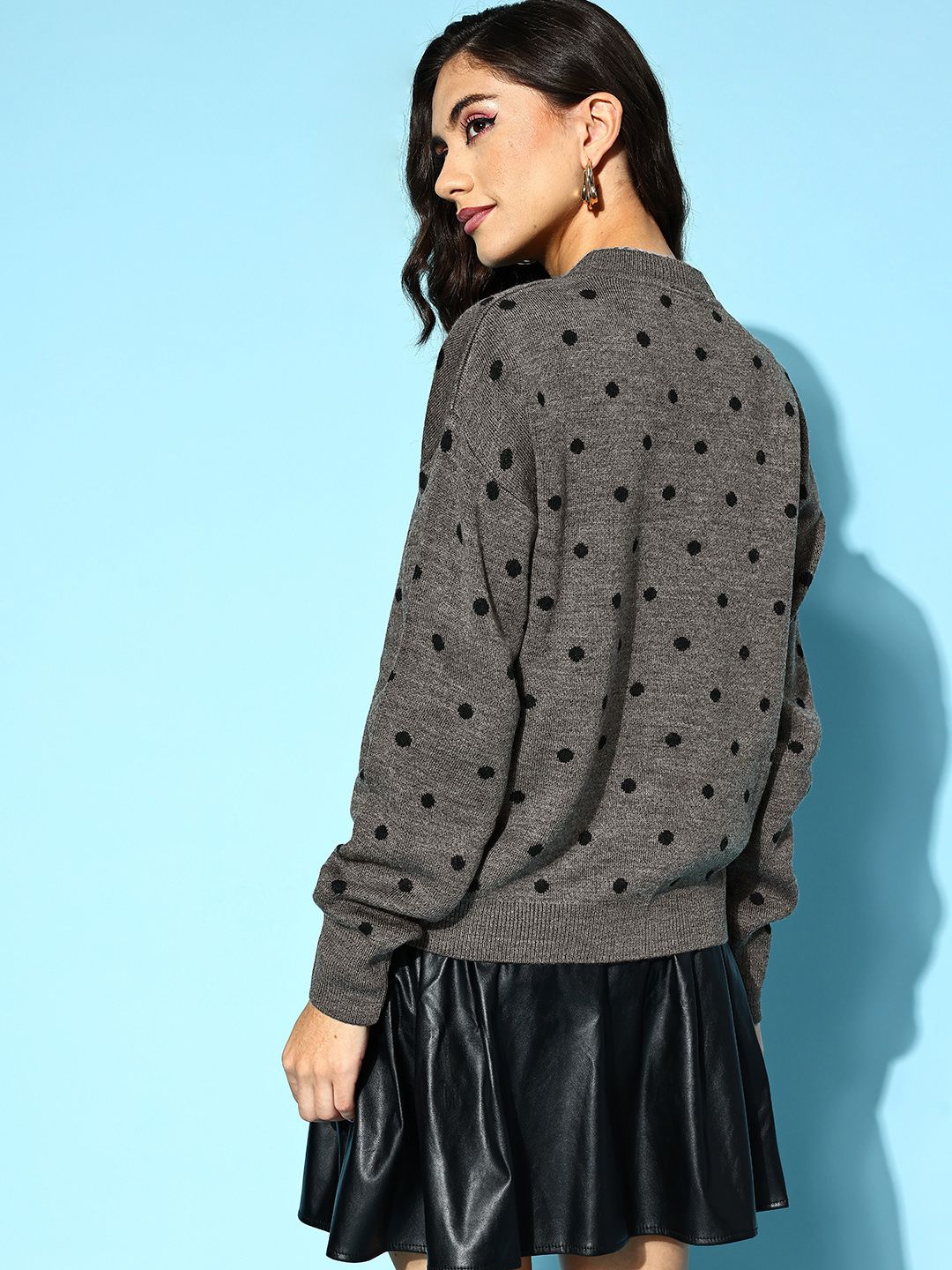 Berrylush Women Beautiful Charcoal Geometric Knits Bits Sweater