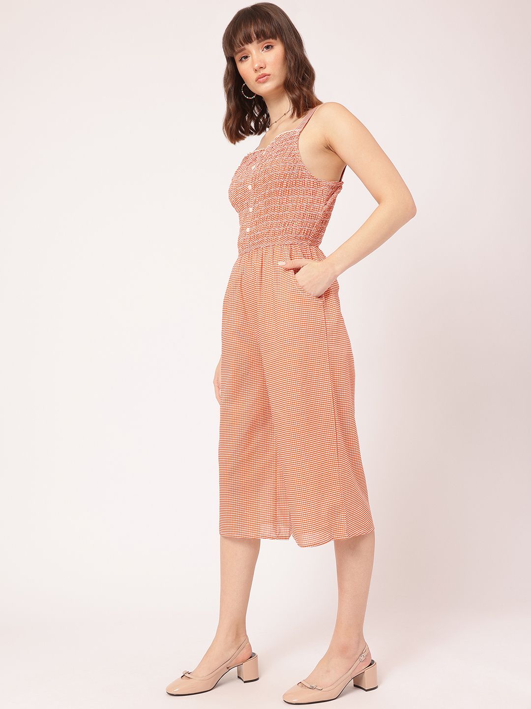 DressBerry Casual Getaway Gingham Checks Smocked Culotte Jumpsuit