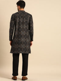 Anouk Men Black Printed Regular Pure Cotton Kurta with Pyjamas