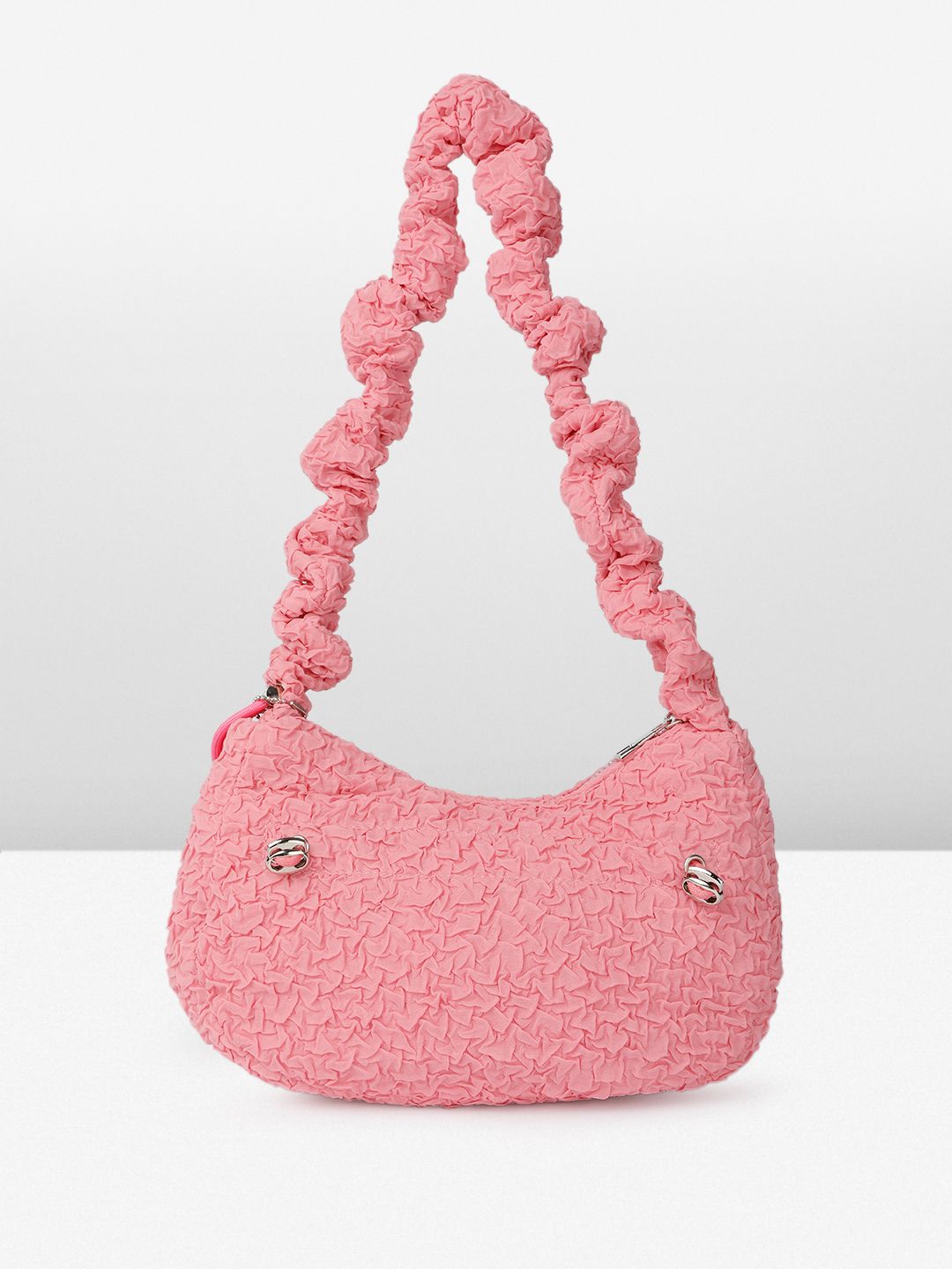DressBerry Textured Self Design Half Moon Hobo Bag