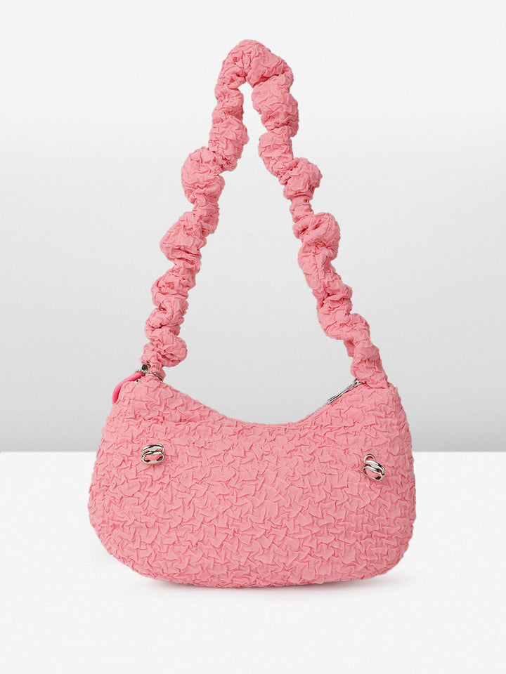 DressBerry Textured Self Design Half Moon Hobo Bag