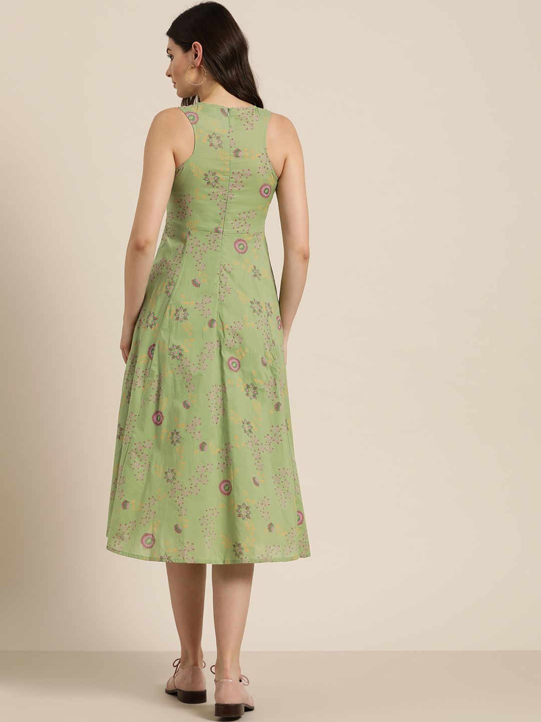 Shae by SASSAFRAS Women Green & Pink Printed Anarkali Kurta