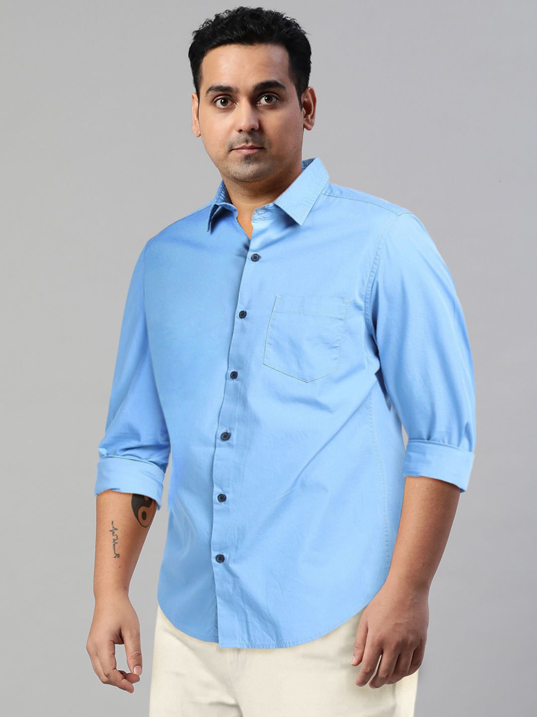 LOCOMOTIVE Men Blue Slim Fit Casual Cotton Shirt