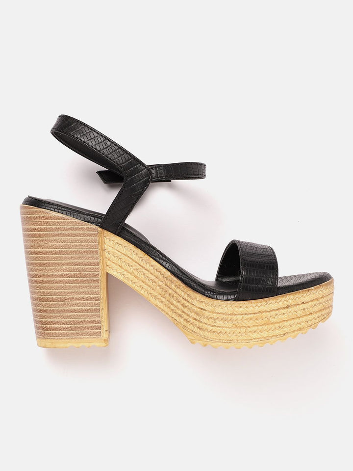 DressBerry Textured Open Toe Block Heels