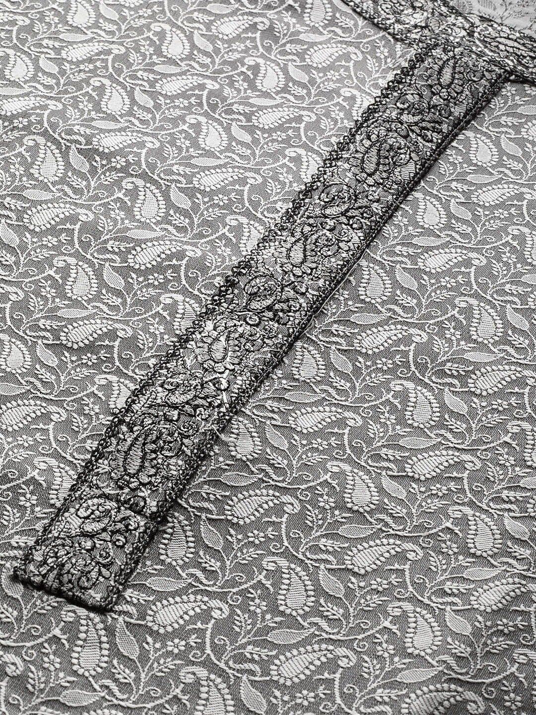 SOJANYA Woven Design Mandarin Collar Silk Cotton Kurta