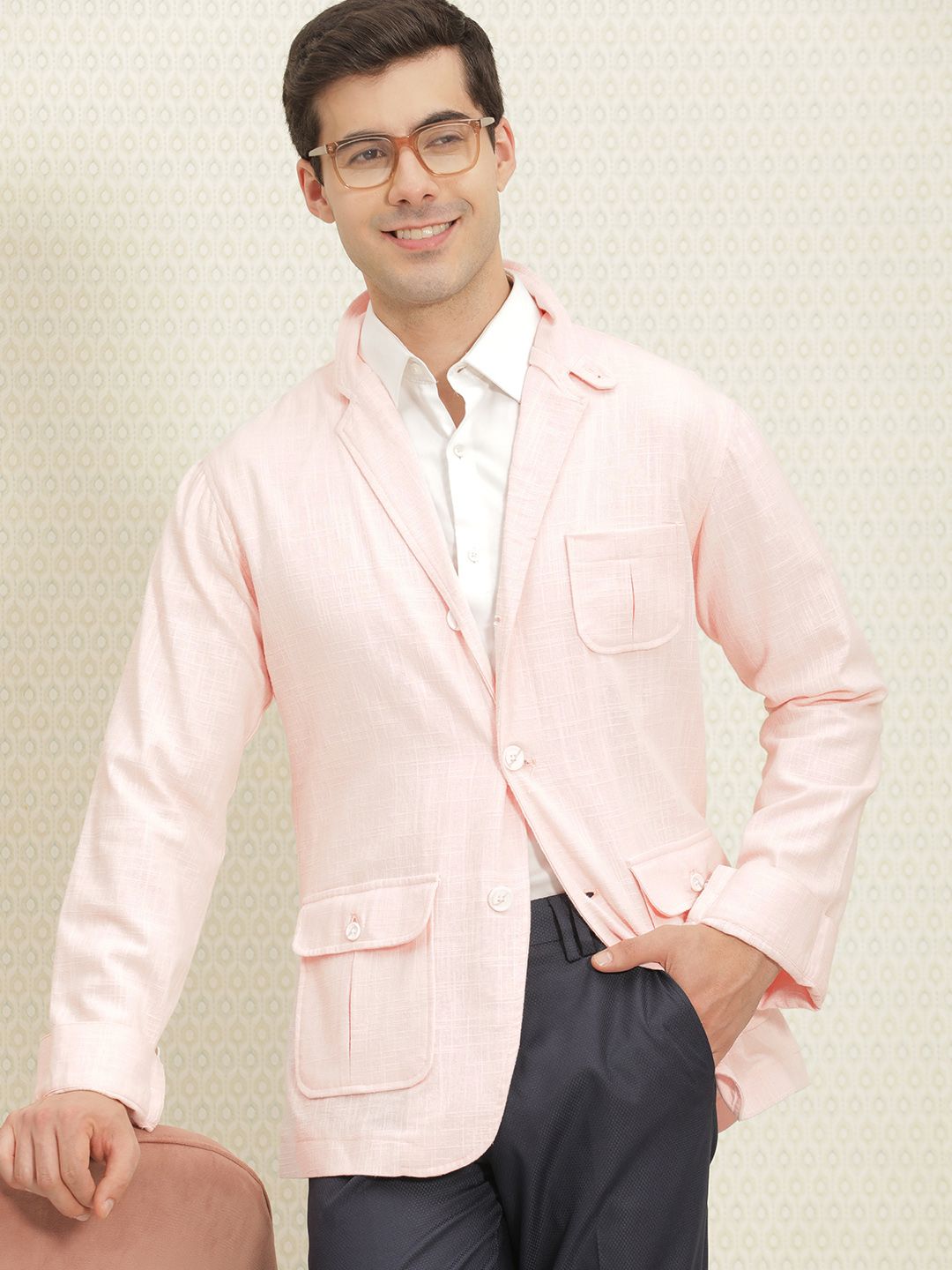 House of Pataudi Pure Cotton Checked Single-Breasted Jashn Blazers