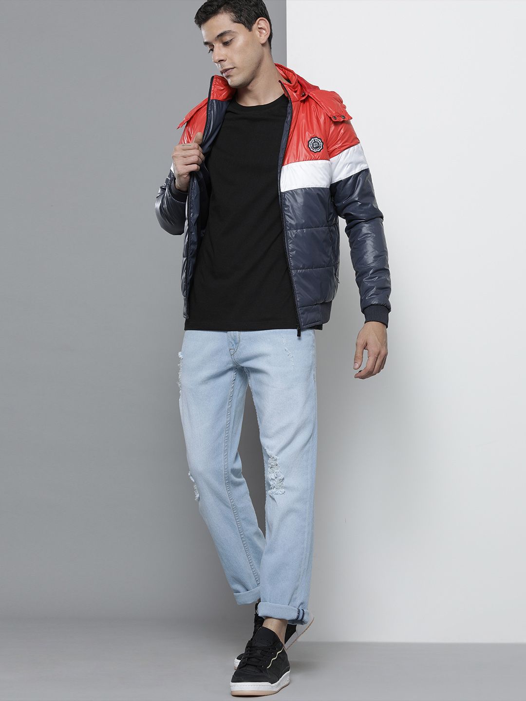 The Indian Garage Co Men Slim Fit Biker Jacket with Detachable Hood