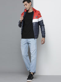 The Indian Garage Co Men Slim Fit Biker Jacket with Detachable Hood