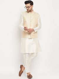 VASTRAMAY Mandarin Collar Straight Kurta with Pyjamas & Nehru Jacket