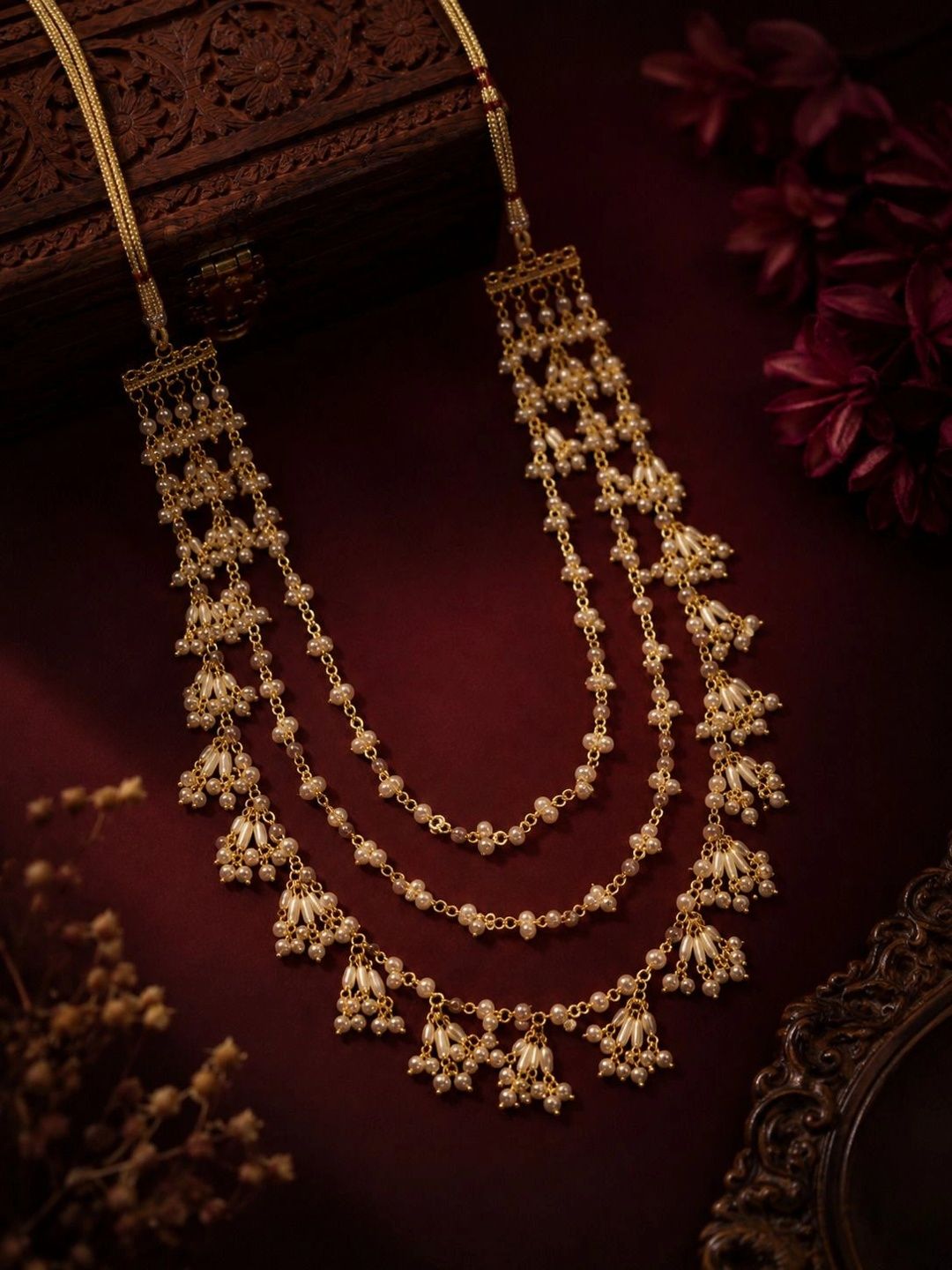 PANASH Gold-Plated Artificial Stones Beaded Statement Necklace