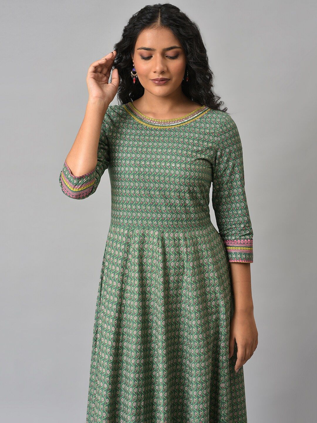 W Green Ethnic Maxi Dress