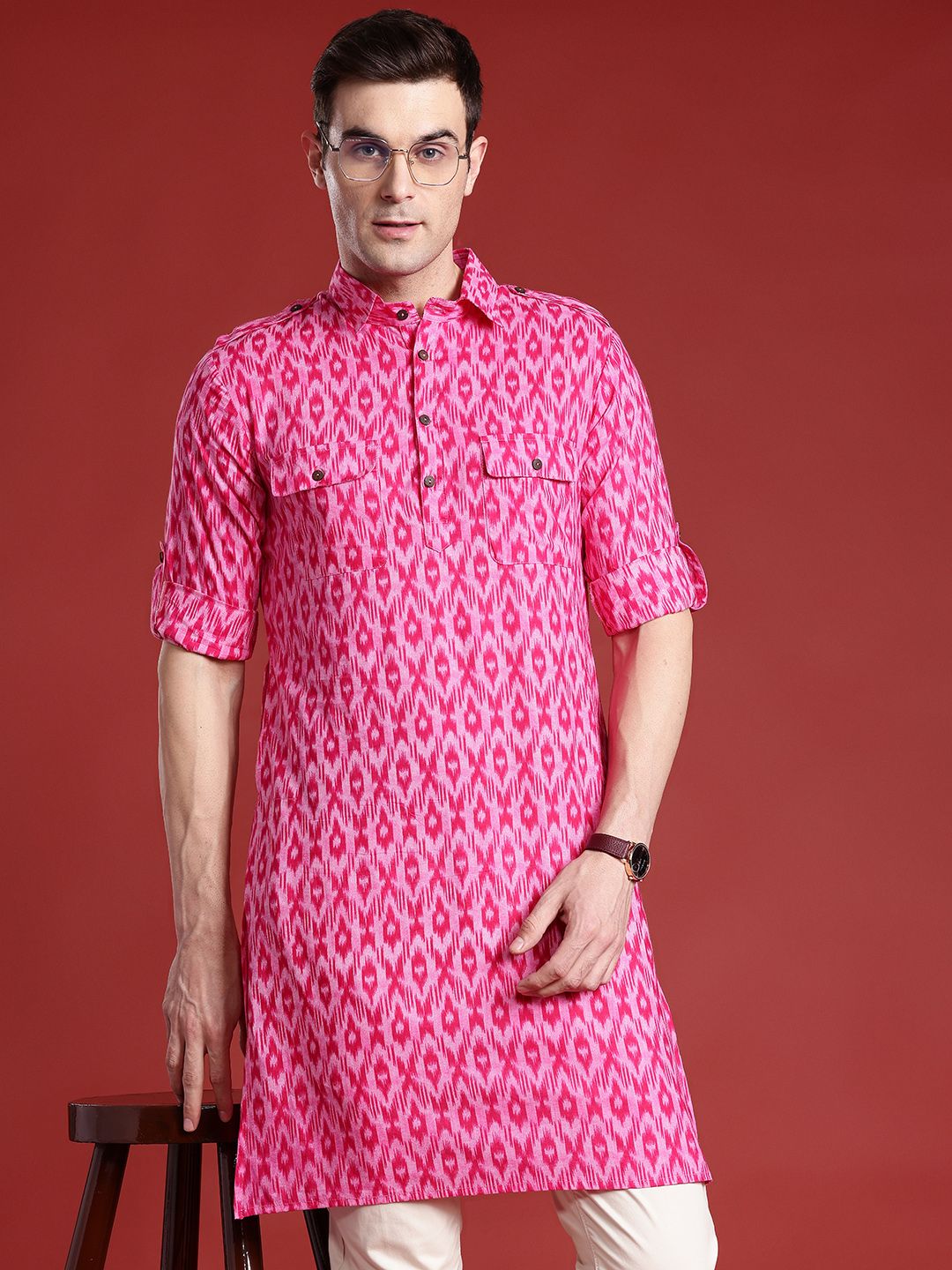 Anouk Pure Cotton Ikat Print Pathani Kurta