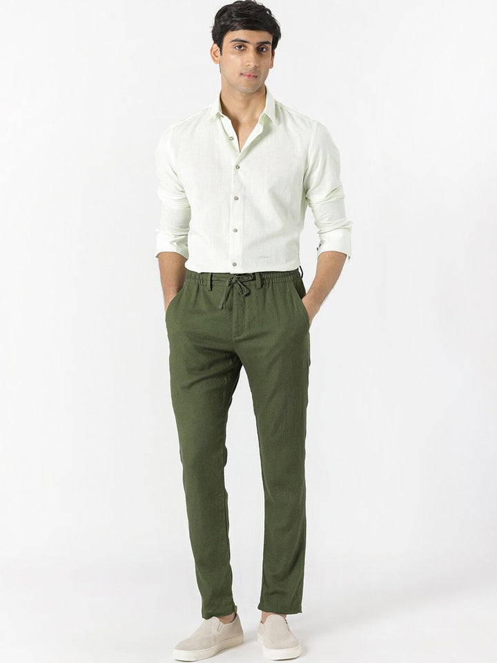 RARE RABBIT Men Linac Drawstring Slim Fit Cotton Trouser
